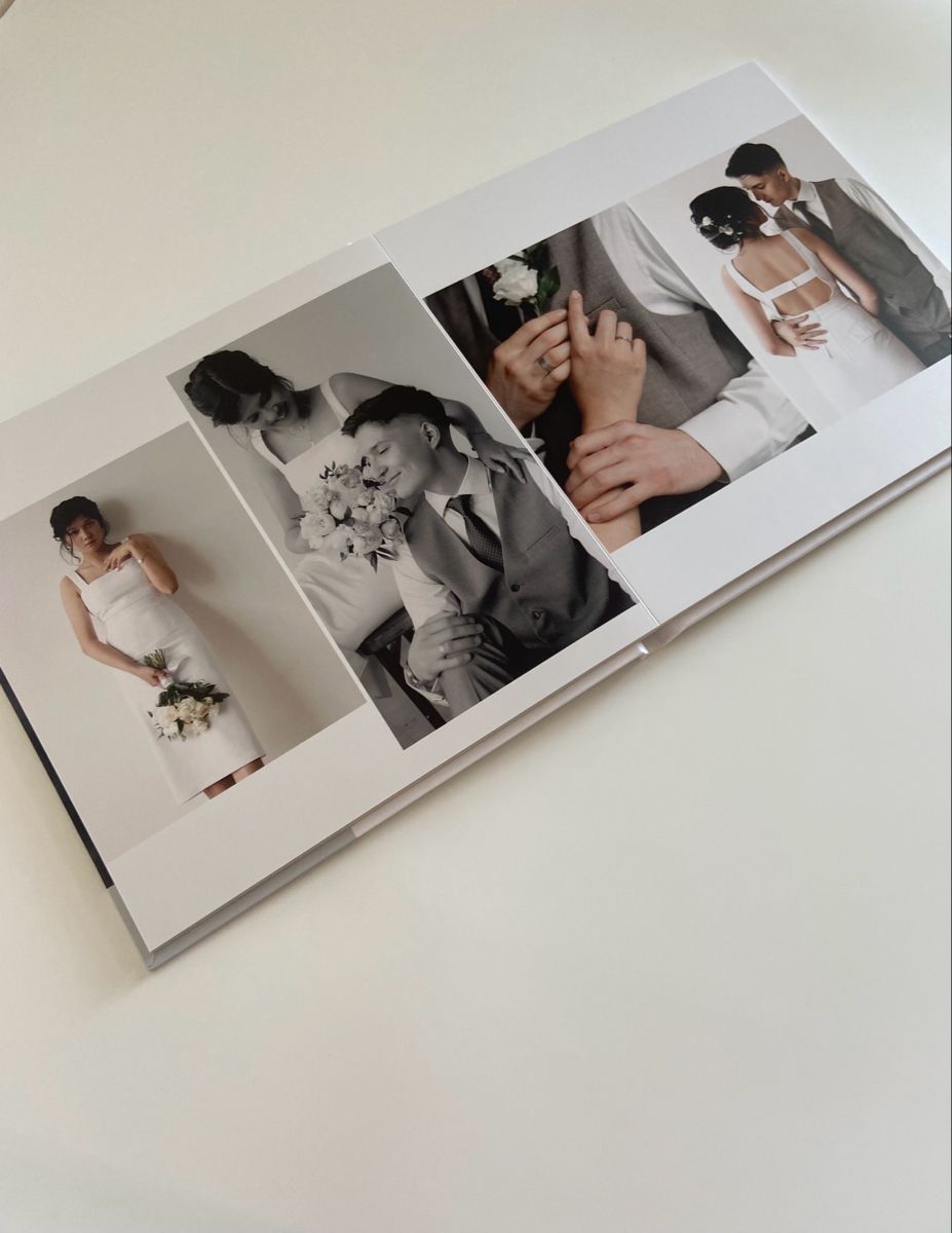 Fine-art wedding album showcasing the couple’s story through visuals